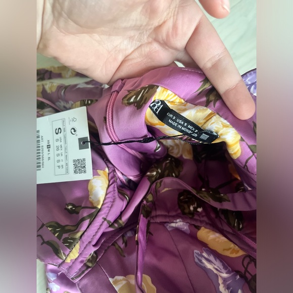 NWT Zara Purple Mauve floral flower corset bustier midi long dress size S - Picture 4 of 7